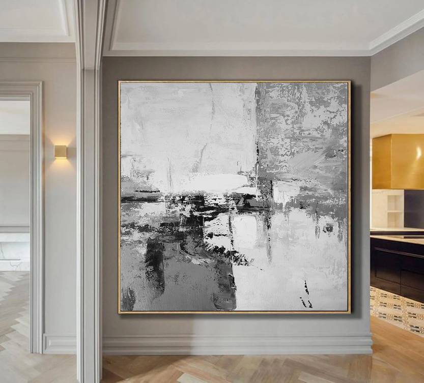 Days Hand-painted White Bedroom Gtay Abstract Canvas Artwork L8L76